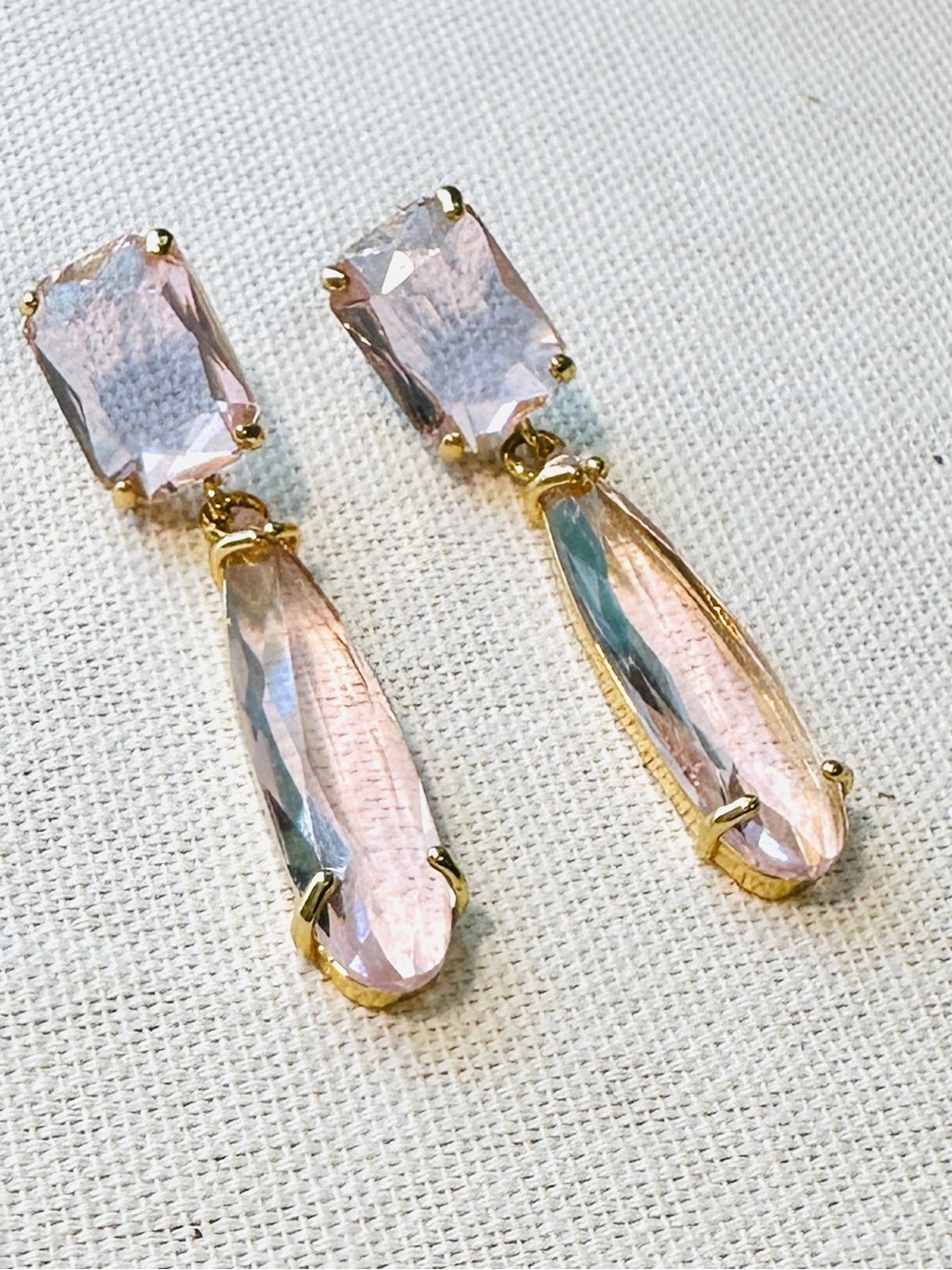 Elegant Pink Crystal Drop Earrings - Gold Setting